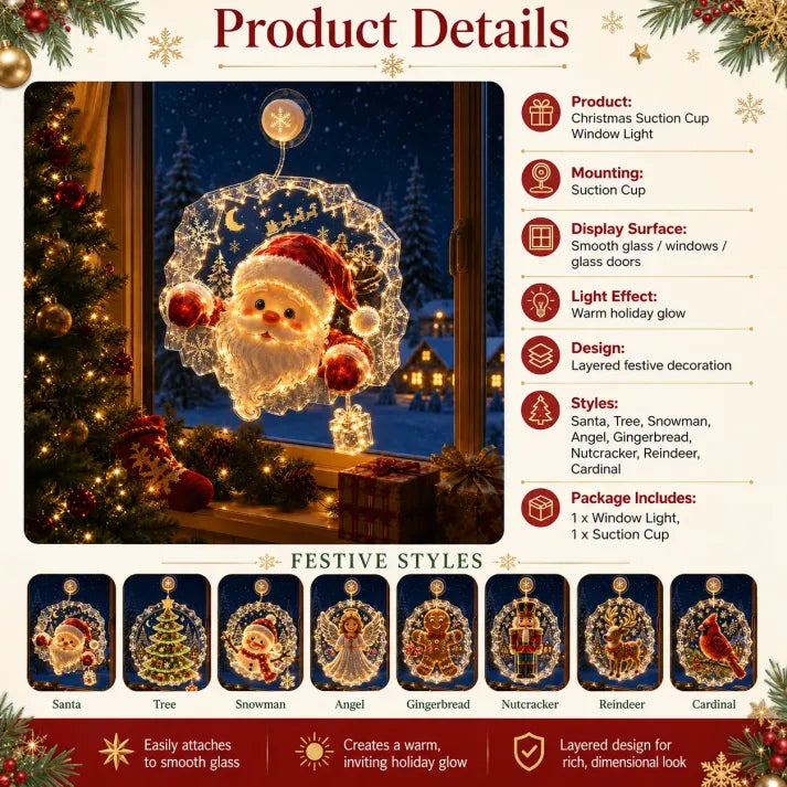 ⏳ Last Day 49% OFF – 🎄Lighted Christmas Window Decoration with Suction Cup | Warm LED Window Light with Double-Layer Design & Multiple Festive Styles ✨