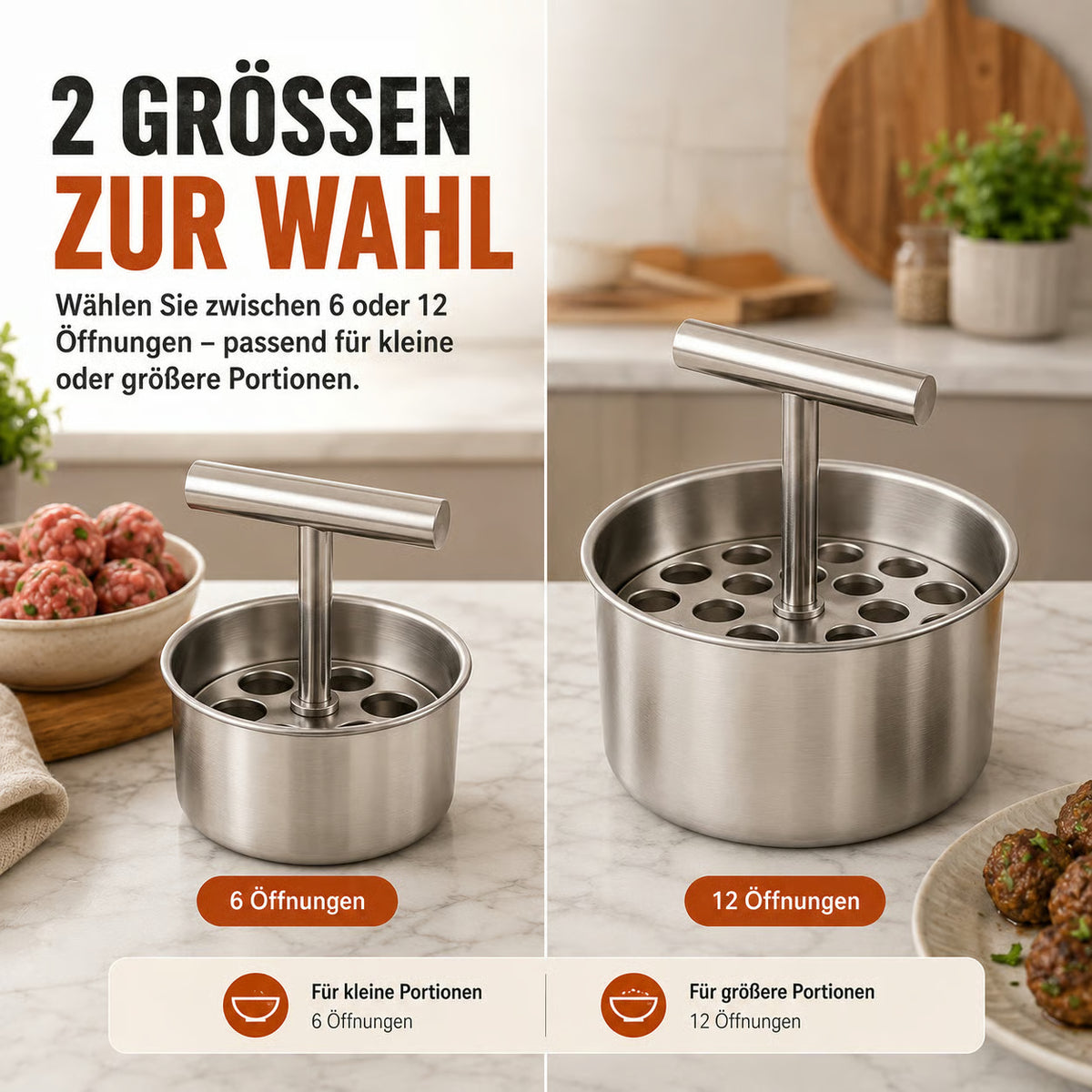 Edelstahl-Fleischbällchenformer mit 6 oder 12 Öffnungen