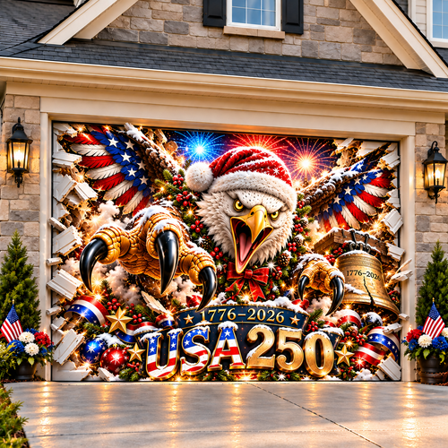 USA 250th Anniversary Christmas 3D Garage Door Banner