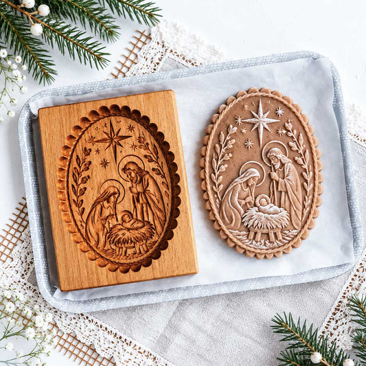 Nativity Scene Wooden Cookie Mold