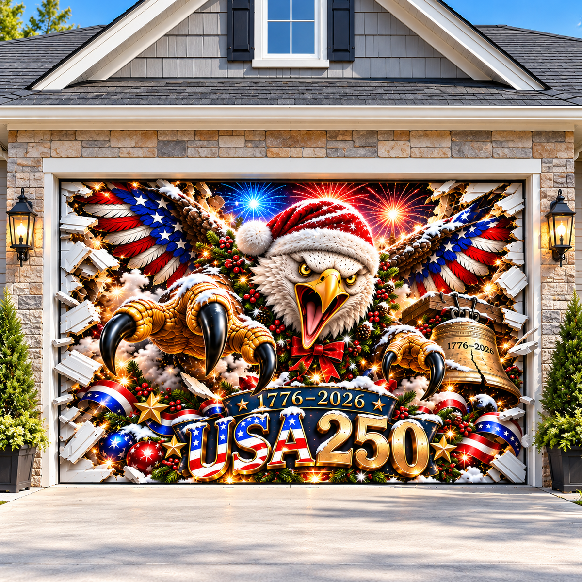 USA 250th Anniversary Christmas 3D Garage Door Banner