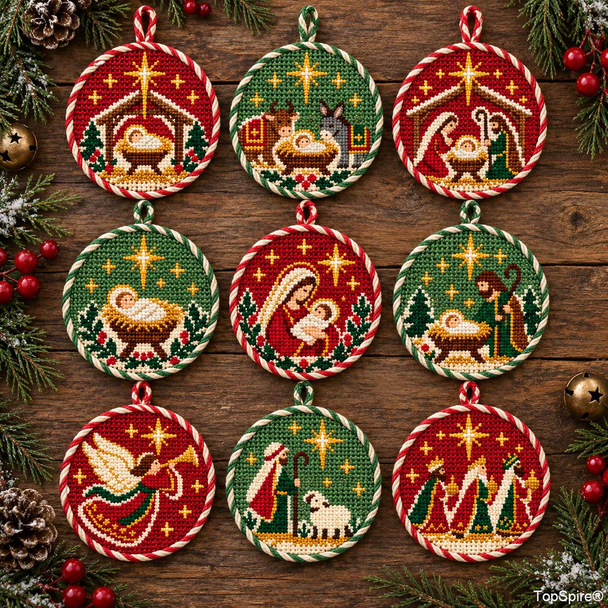 TopSpire® Mini Christmas Nativity Needlepoint Ornaments Kit – kynhold.com