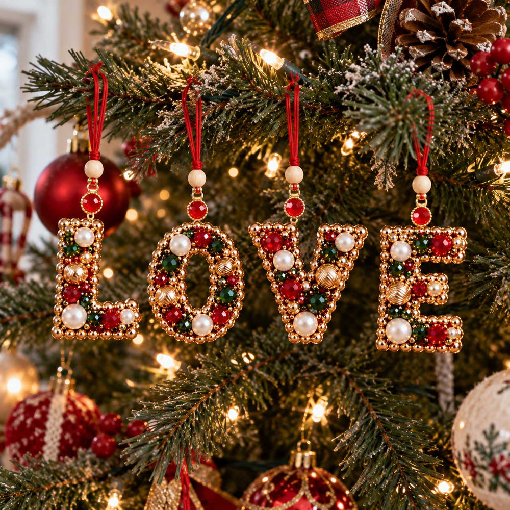LOVE beaded Christmas letter ornaments