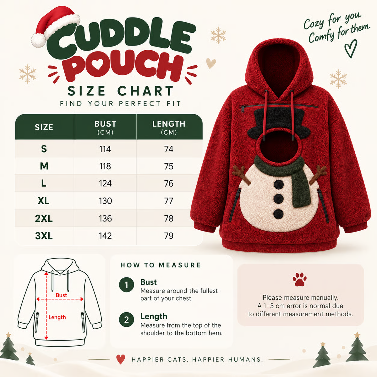 🎄 Christmas Cuddle Pouch Hoodie – Cozy Pet Pouch Sweatshirt for Cat Lovers