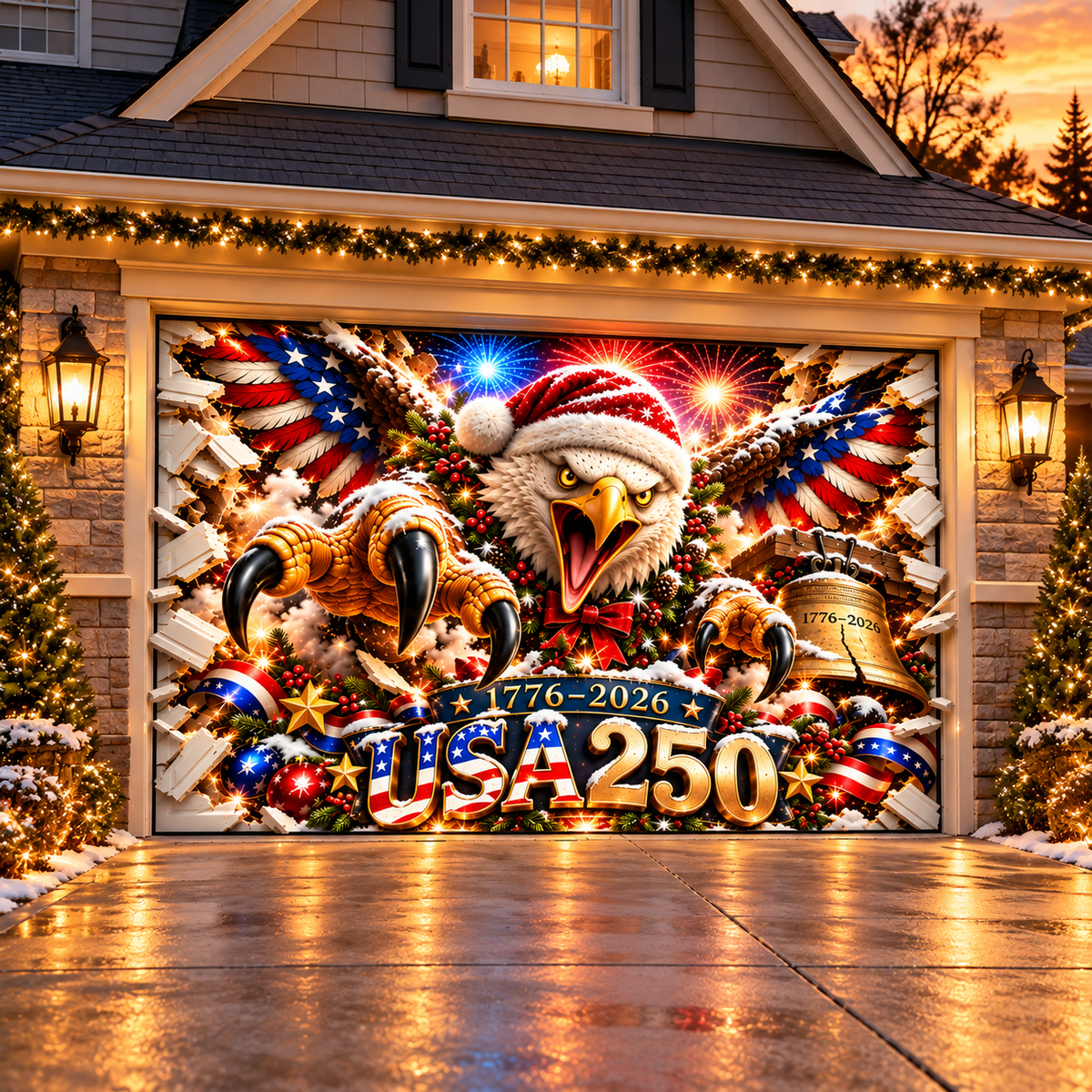 USA 250th Anniversary Christmas 3D Garage Door Banner