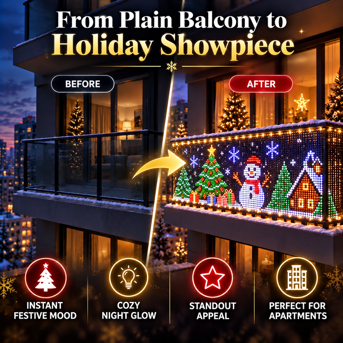 🎄 Smart RGB Pixel Curtain Lights – App-Controlled Animated Holiday Display for Balcony & Window Decor-2.4m*2.4m