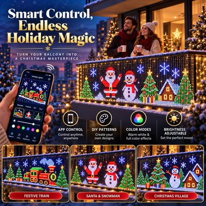 🎄 Smart RGB Pixel Curtain Lights – App-Controlled Animated Holiday Display for Balcony & Window Decor-2.4m*2.4m