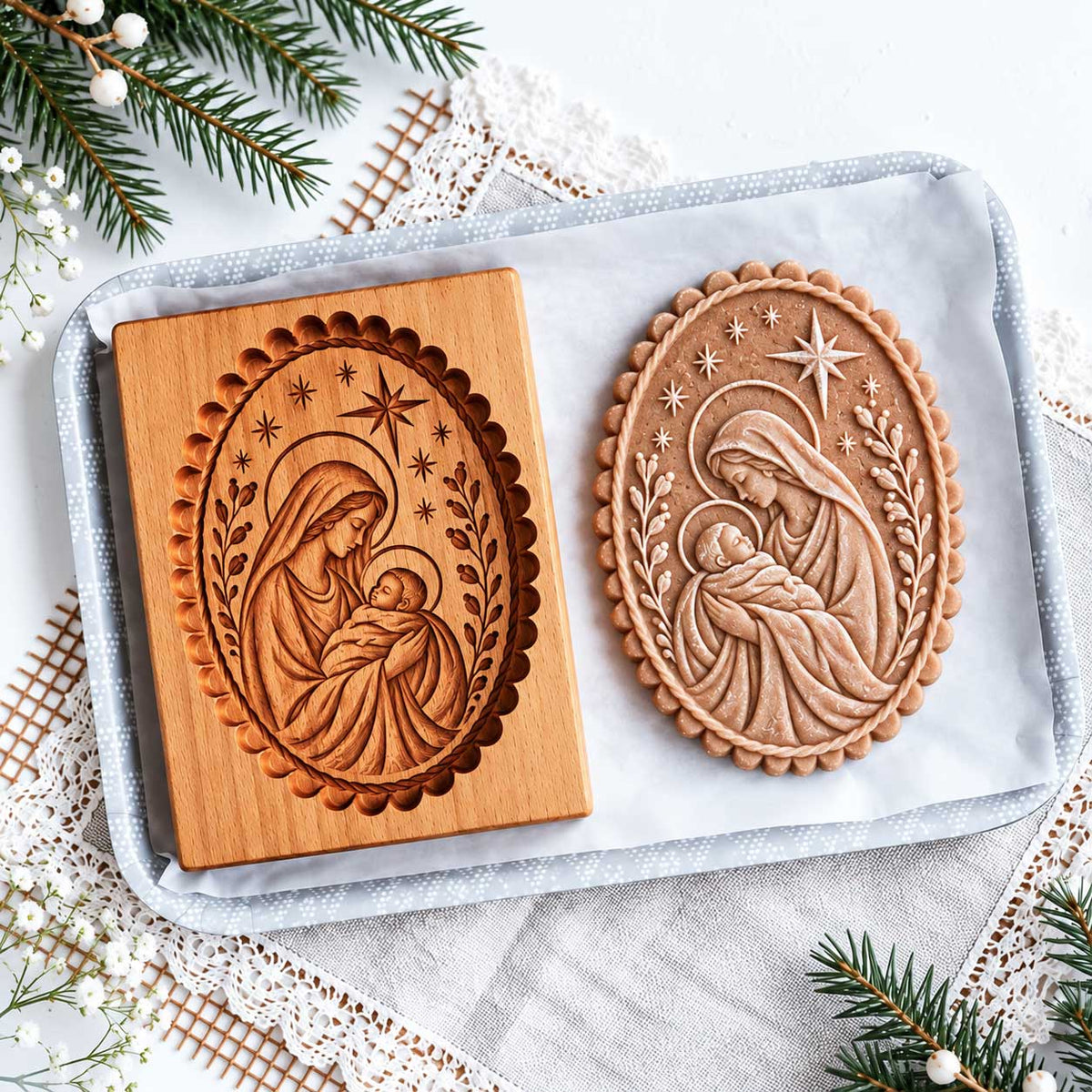 Nativity Scene Wooden Cookie Mold