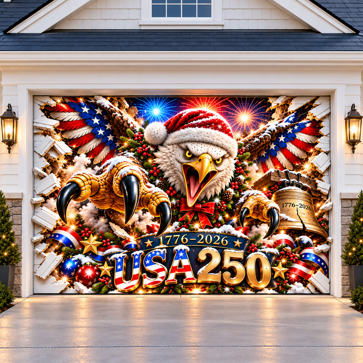 USA 250th Anniversary Christmas 3D Garage Door Banner