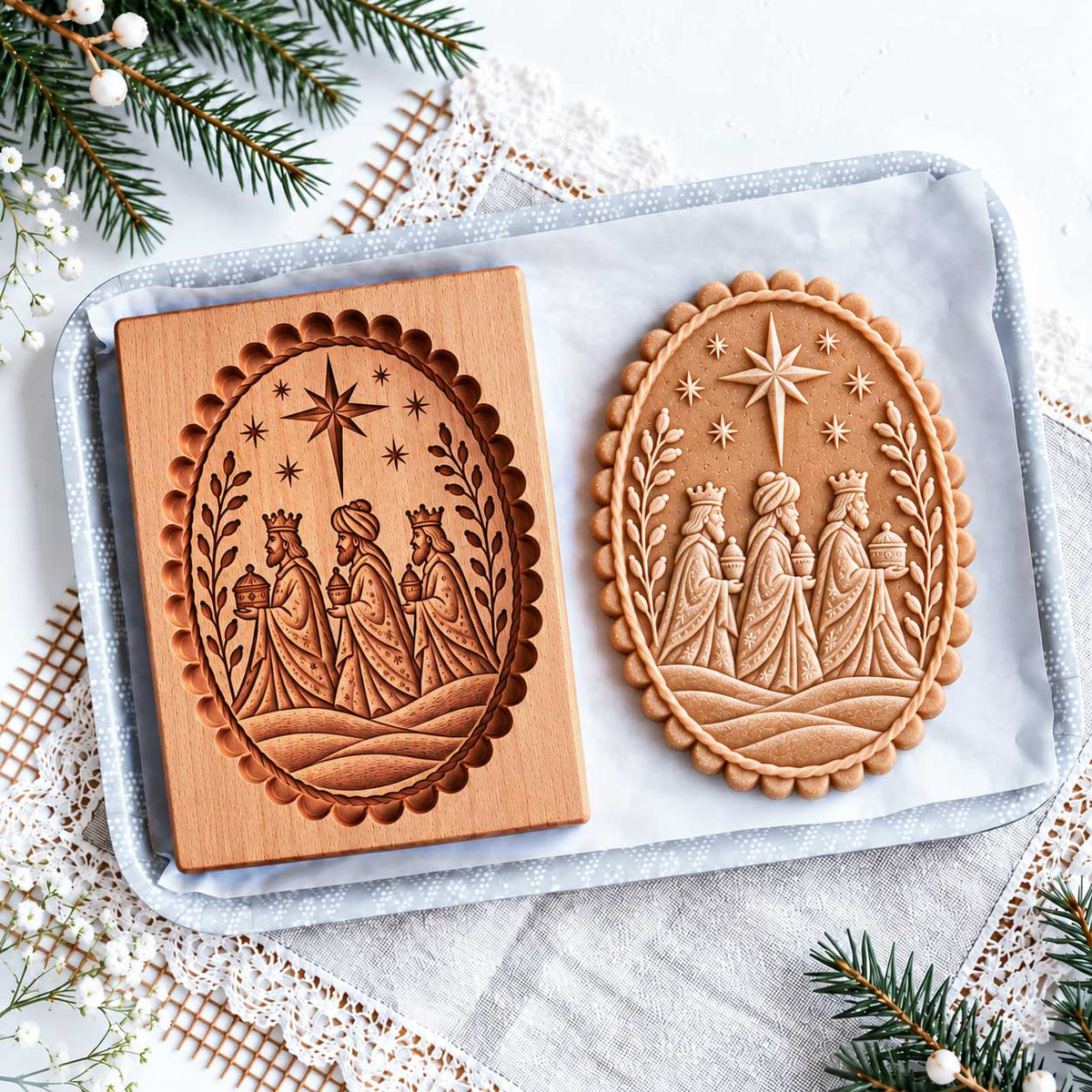 Nativity Scene Wooden Cookie Mold
