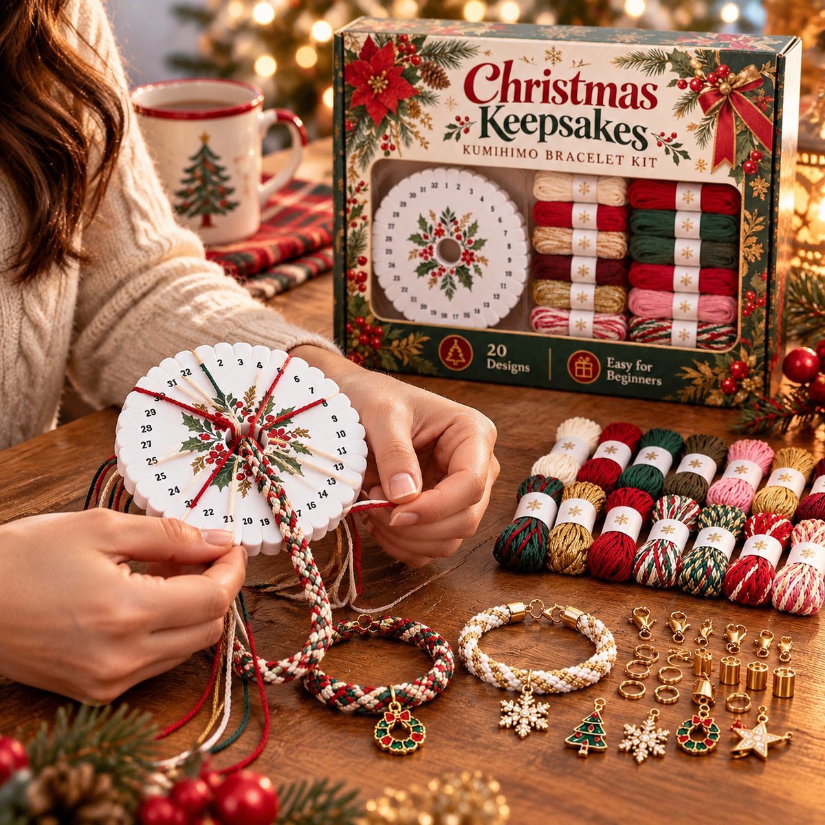 Making a Christmas Kumihimo bracelet