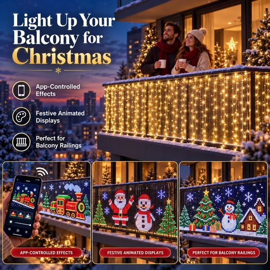 🎄 Smart RGB Pixel Curtain Lights – App-Controlled Animated Holiday Display for Balcony & Window Decor-2.4m*2.4m