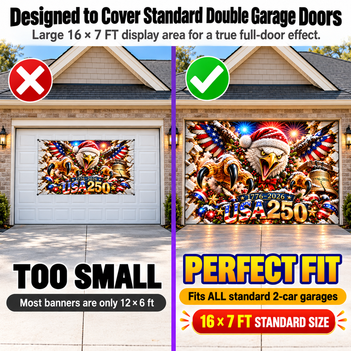 USA 250th Anniversary Christmas 3D Garage Door Banner