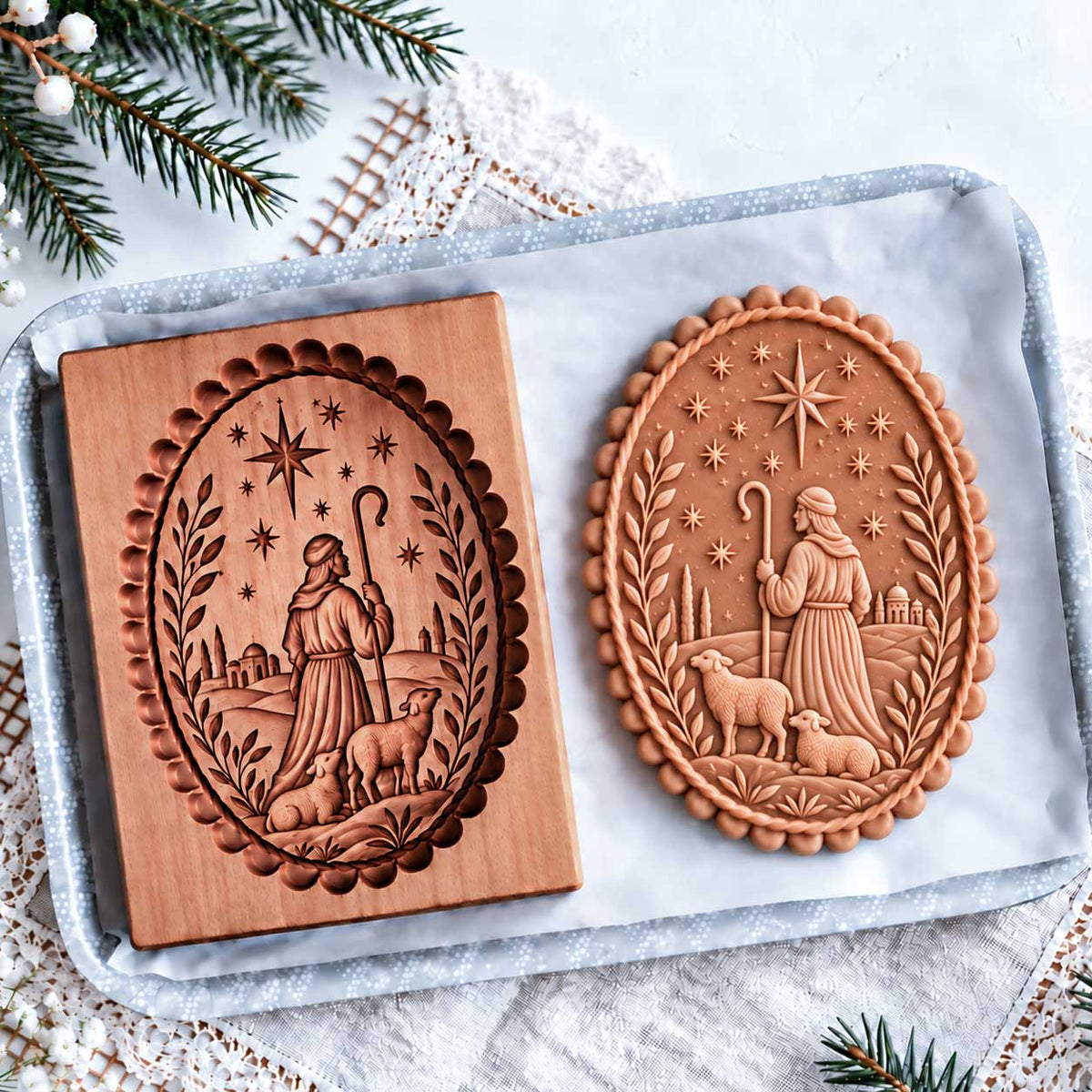 Nativity Scene Wooden Cookie Mold