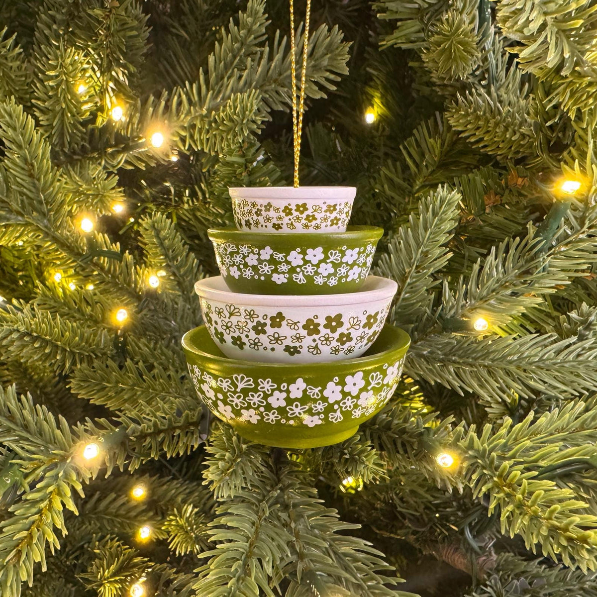 Retro Miniature Kitchen Bowl Stack Christmas Ornament Decor - Spring Blossom