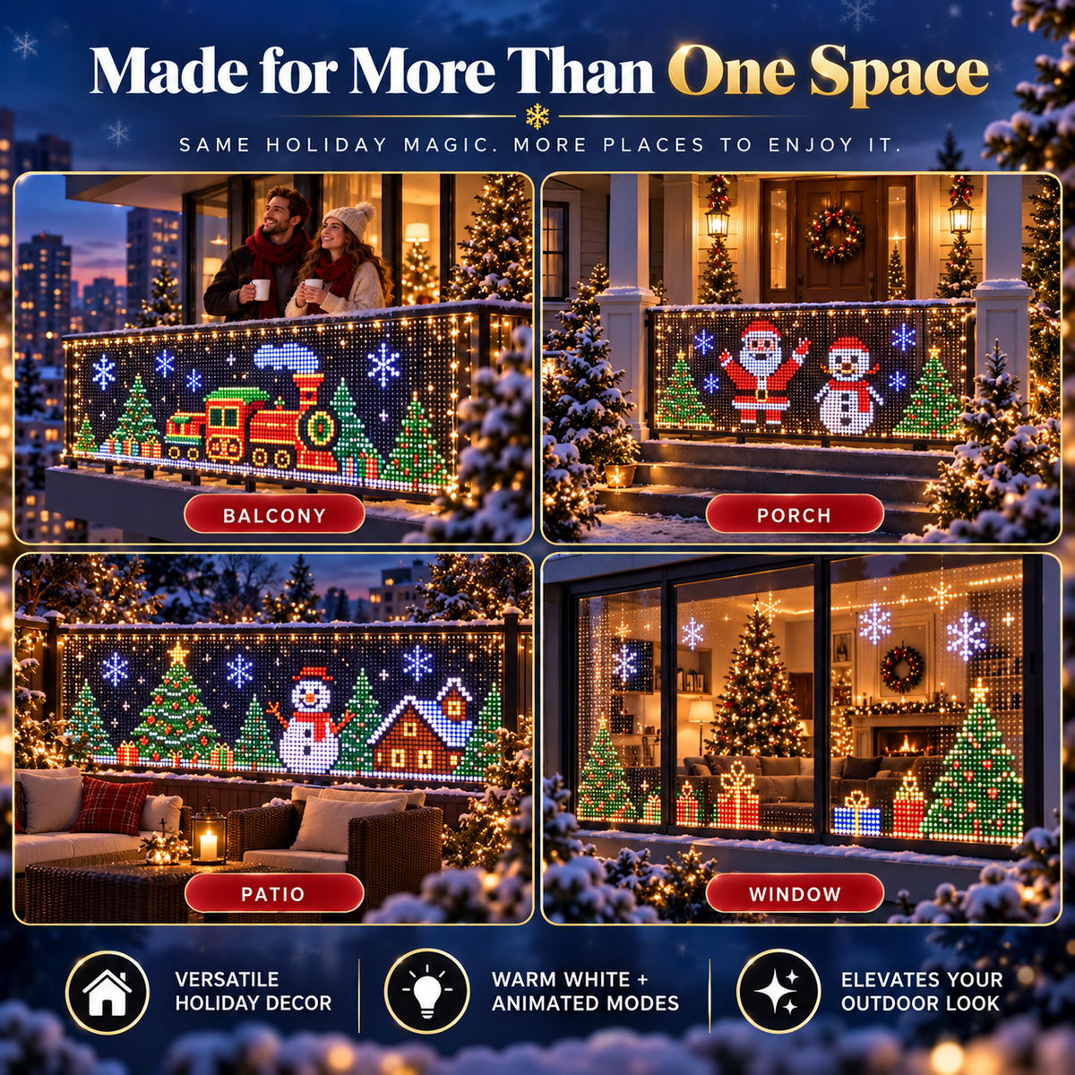 🎄 Smart RGB Pixel Curtain Lights – App-Controlled Animated Holiday Display for Balcony & Window Decor-2.4m*2.4m