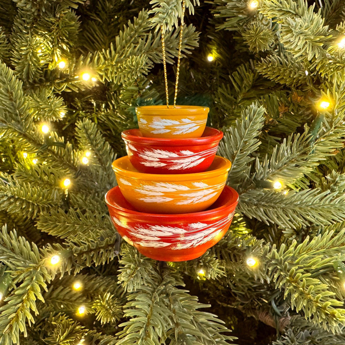 Retro Miniature Kitchen Bowl Stack Christmas Ornament Decor - Autumn Harvest