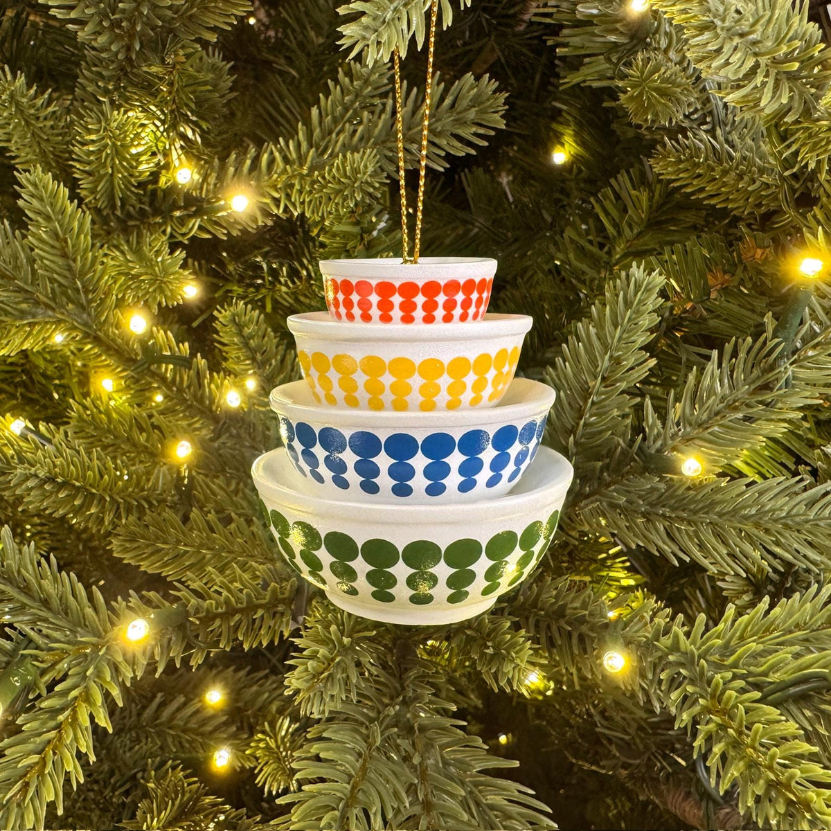 Retro Miniature Kitchen Bowl Stack Christmas Ornament Decor - New Dots