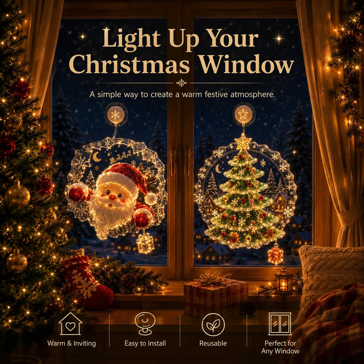 ✨Last Day 50% OFF🎄Lighted Christmas Window Decoration with Suction Cup– 8 Warm LED Festive Designs✨
