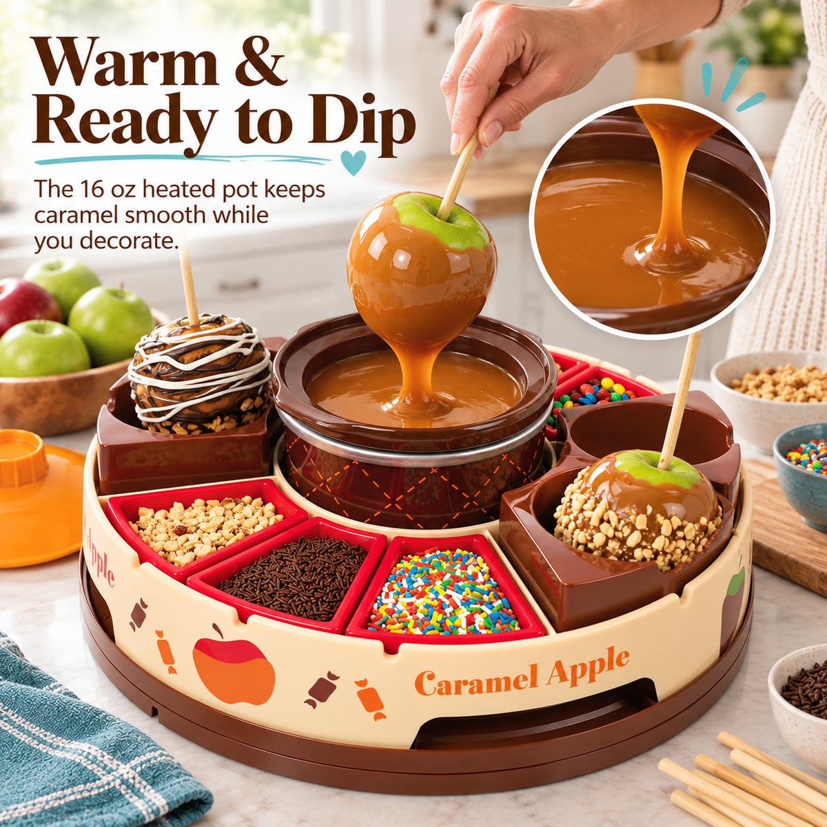🍎 Caramel Apple Decorating Station with Heated Melting Pot