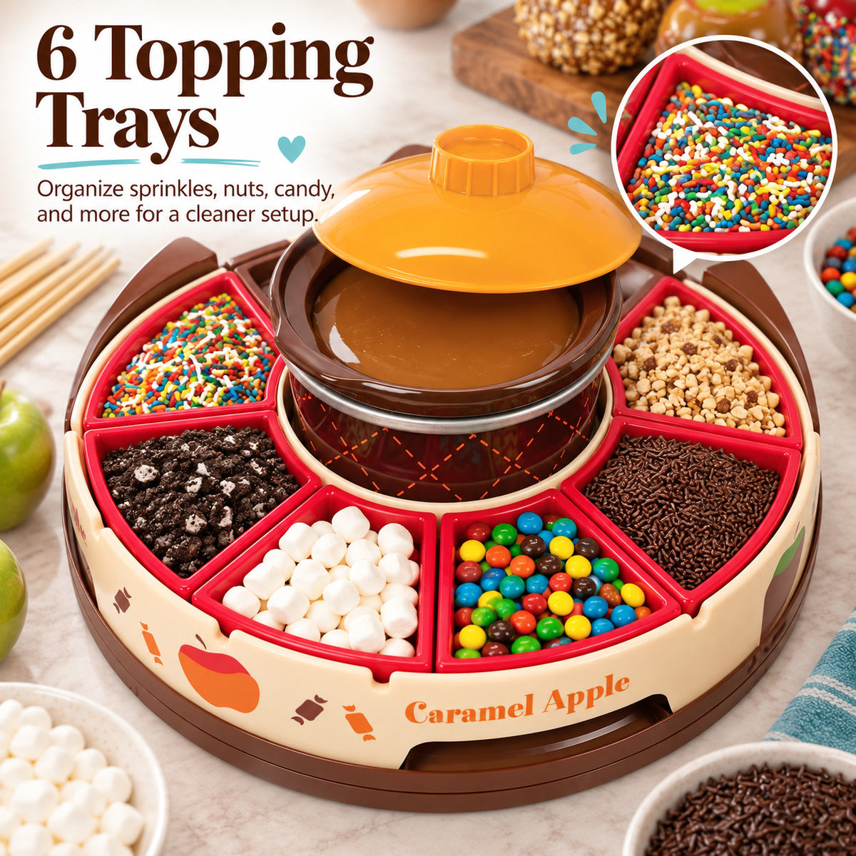 🍎 Caramel Apple Decorating Station with Heated Melting Pot