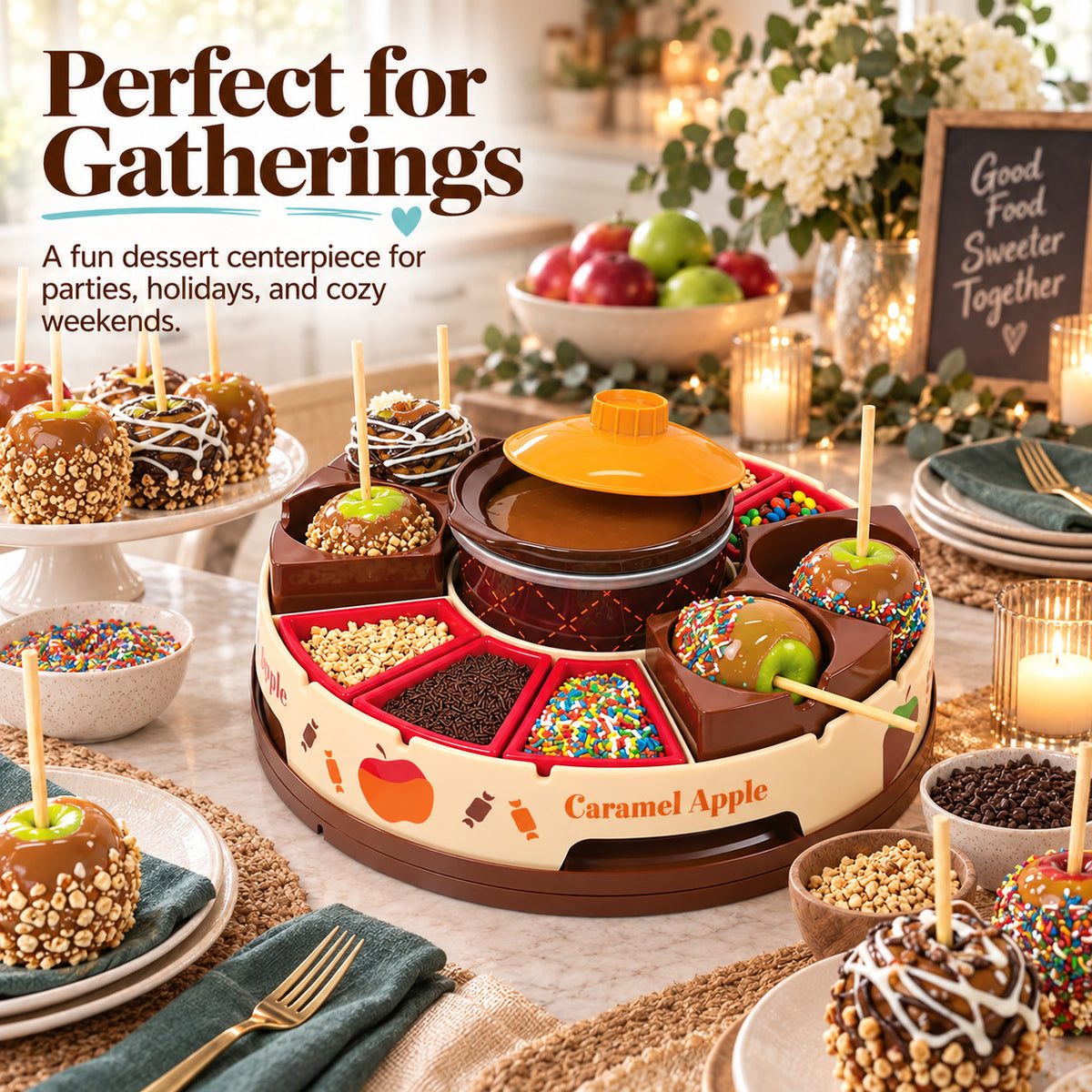 🍎 Caramel Apple Decorating Station with Heated Melting Pot