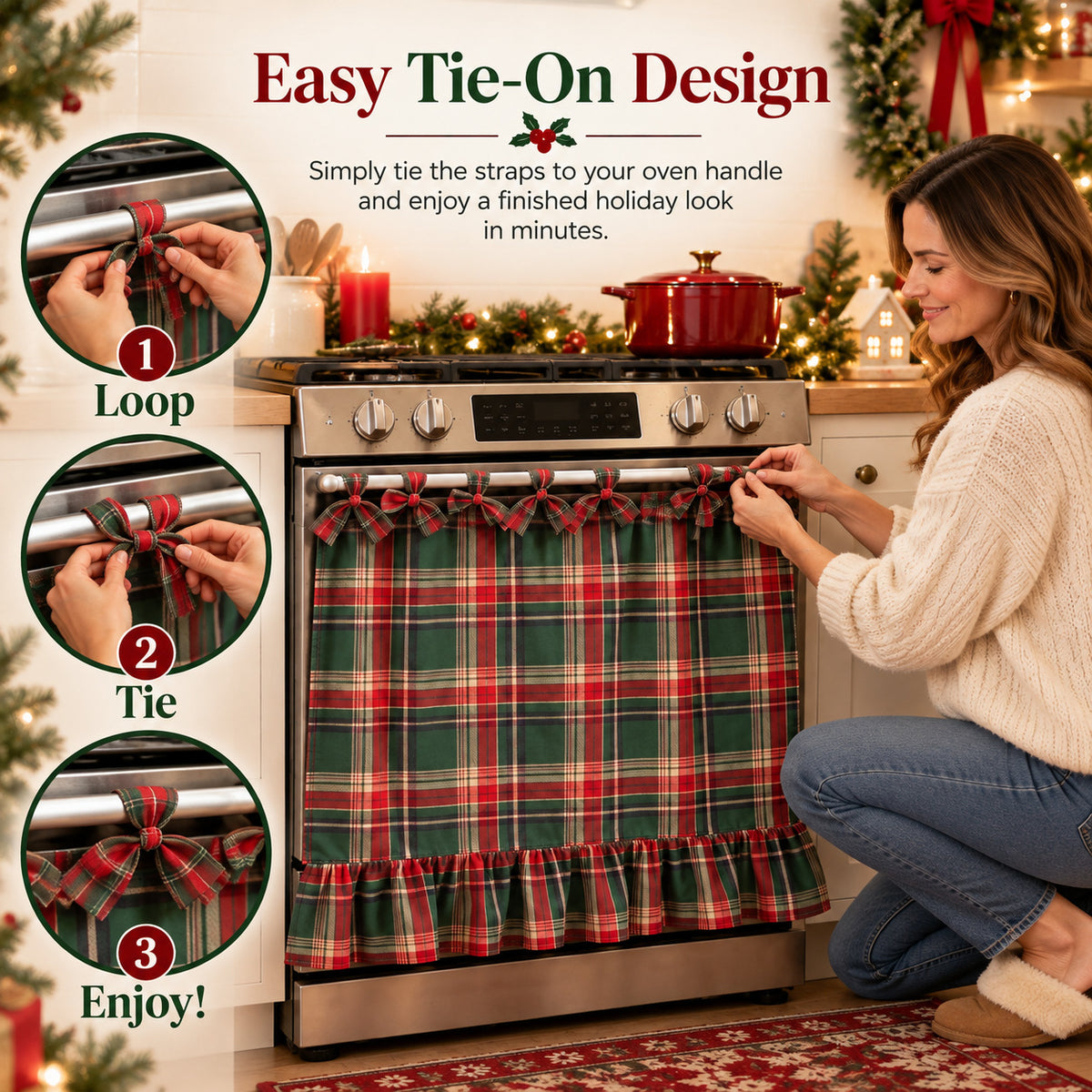 Christmas Plaid Oven Door Curtain