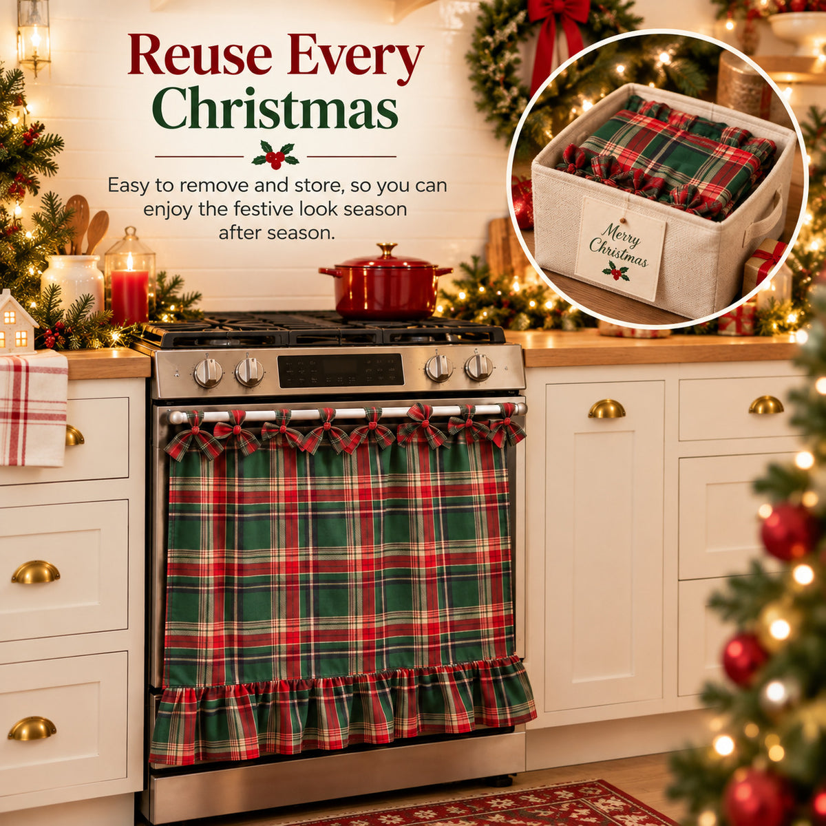 Christmas Plaid Oven Door Curtain