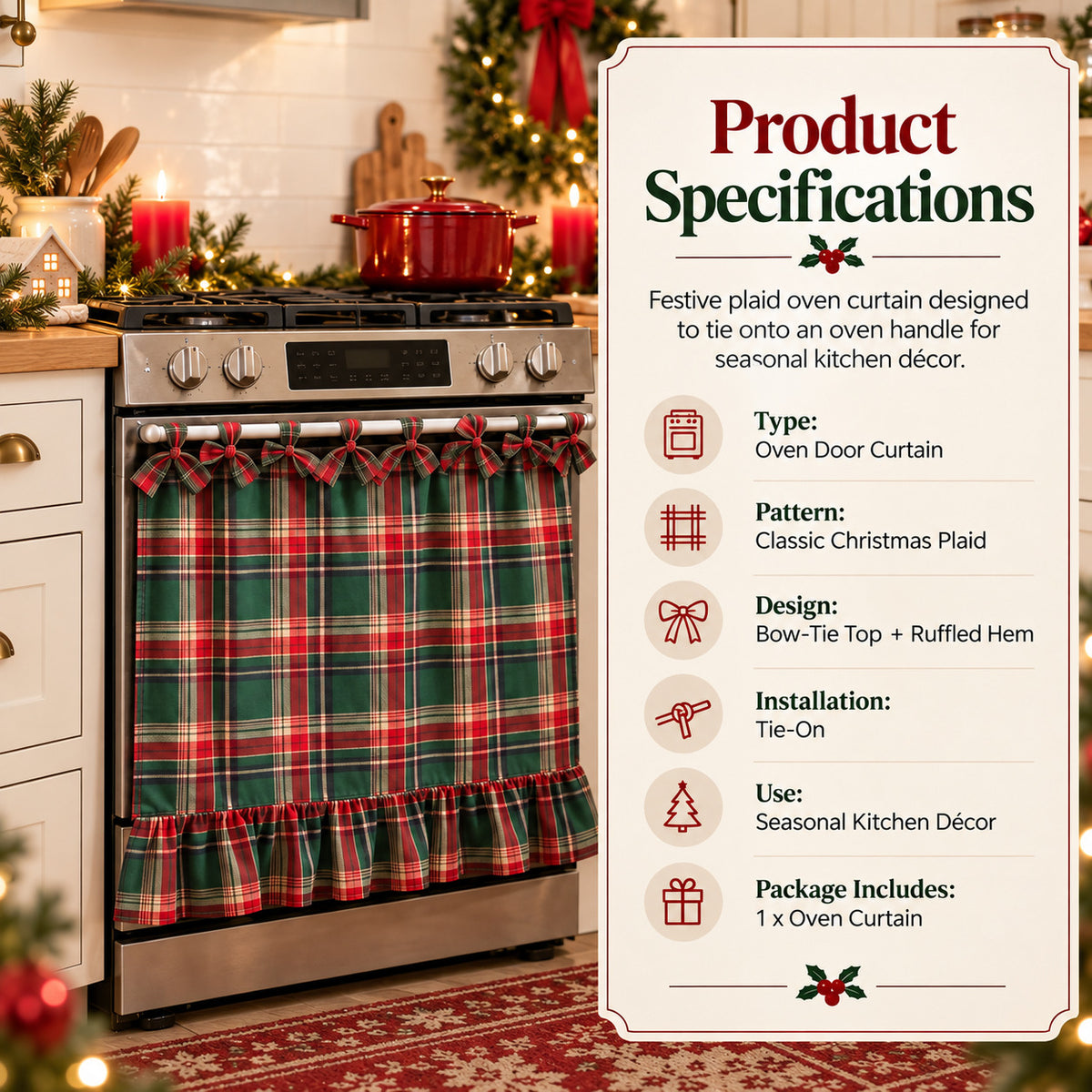 Christmas Plaid Oven Door Curtain