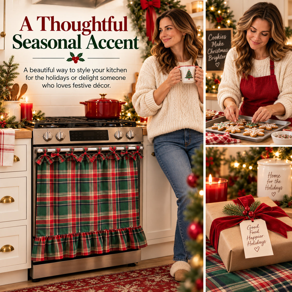 Christmas Plaid Oven Door Curtain