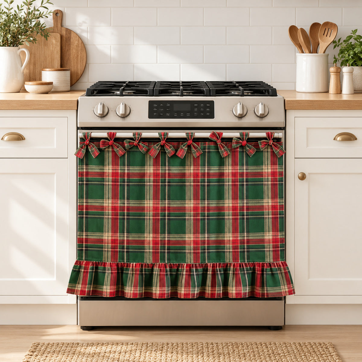 Christmas Plaid Oven Door Curtain