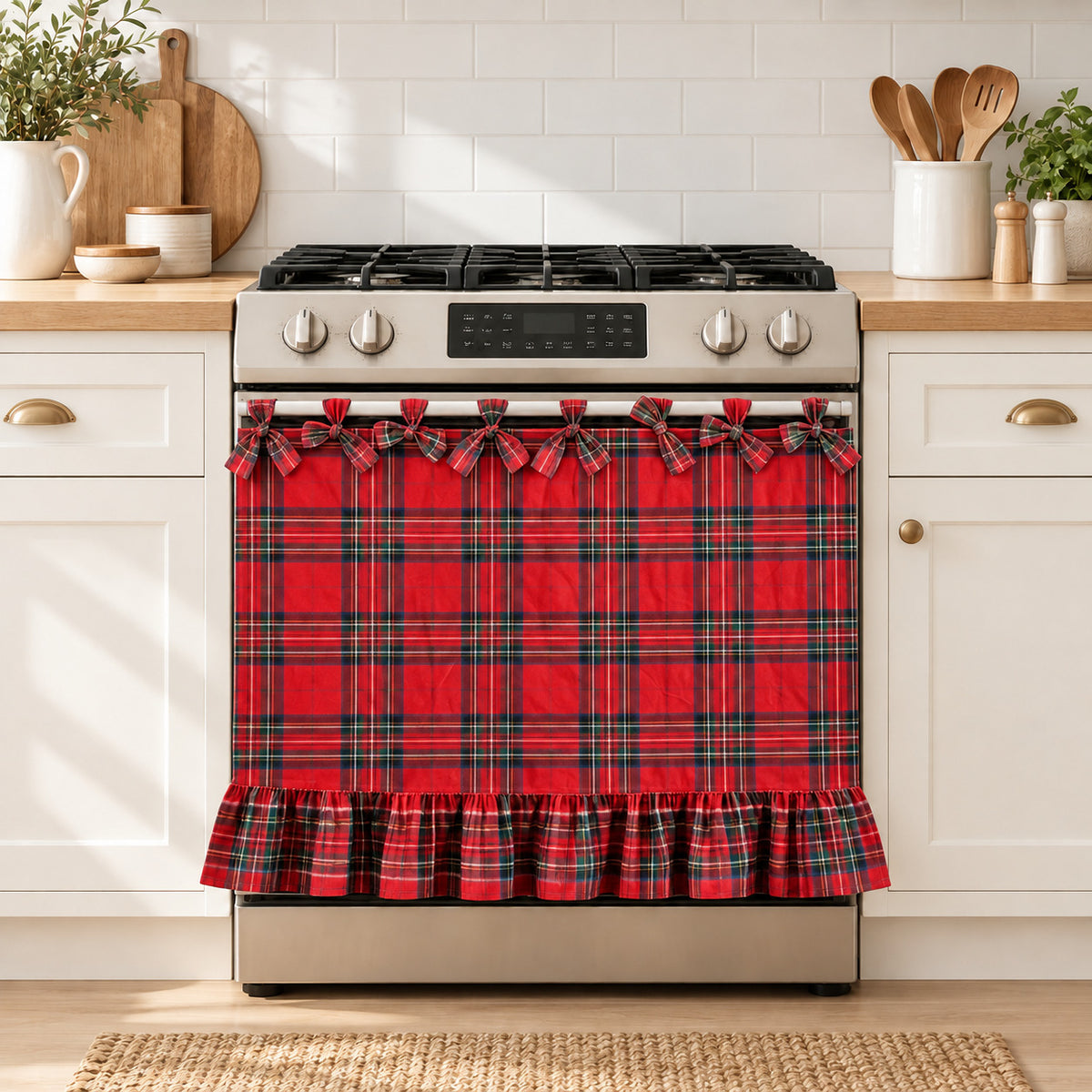 Christmas Plaid Oven Door Curtain
