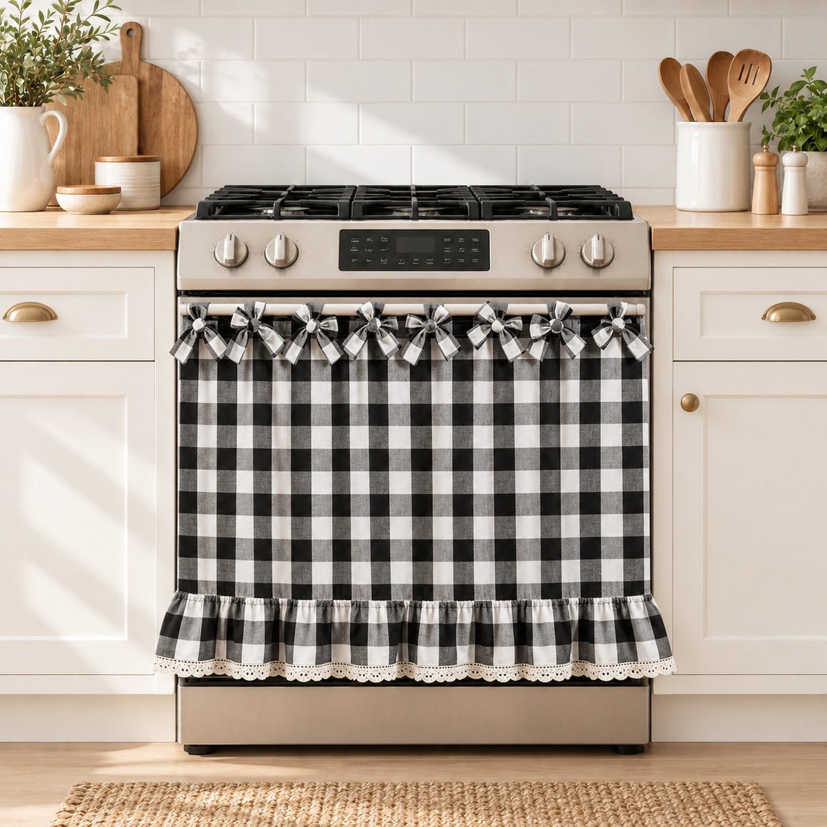 Christmas Plaid Oven Door Curtain