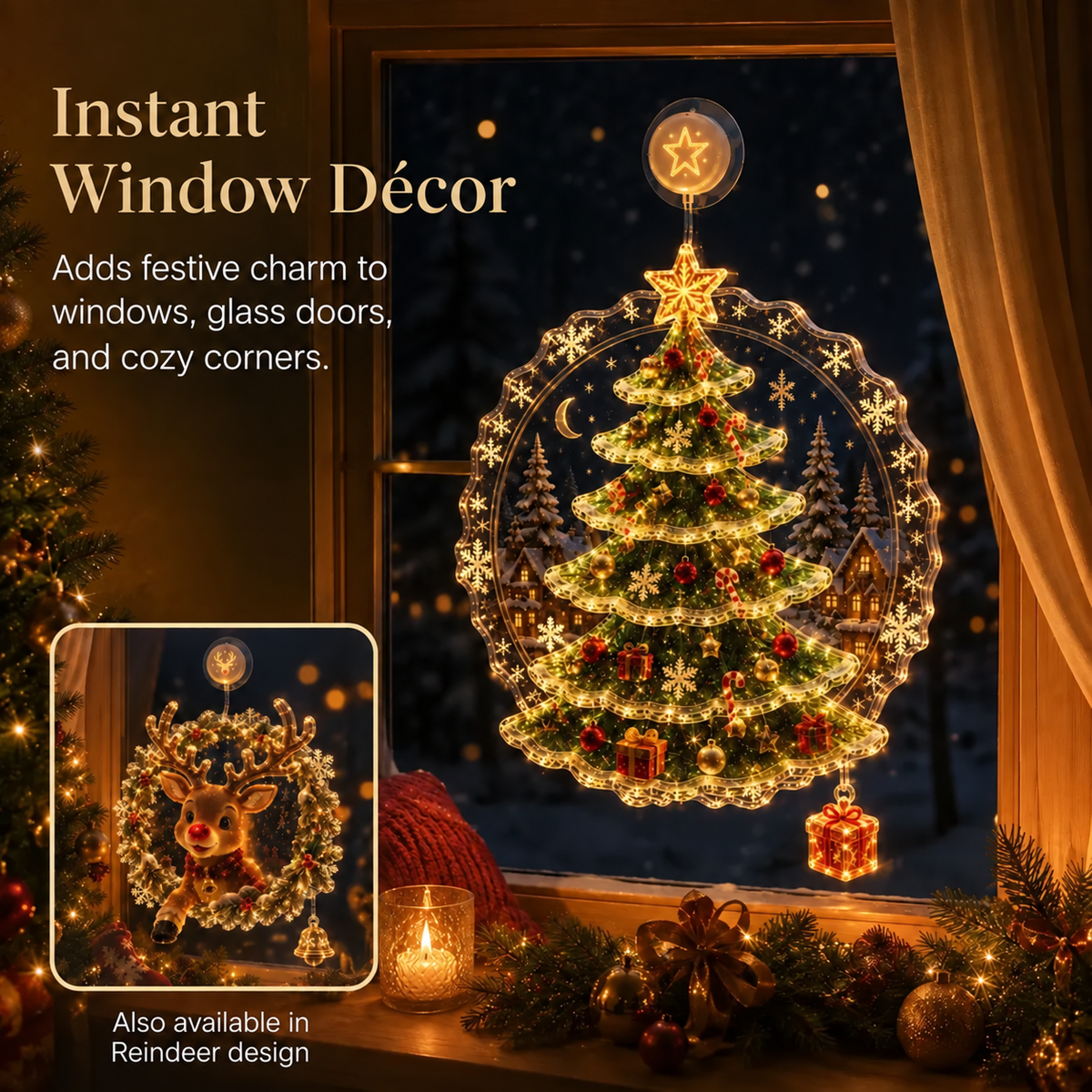 ✨Last Day 50% OFF🎄Lighted Christmas Window Decoration with Suction Cup– 8 Warm LED Festive Designs✨