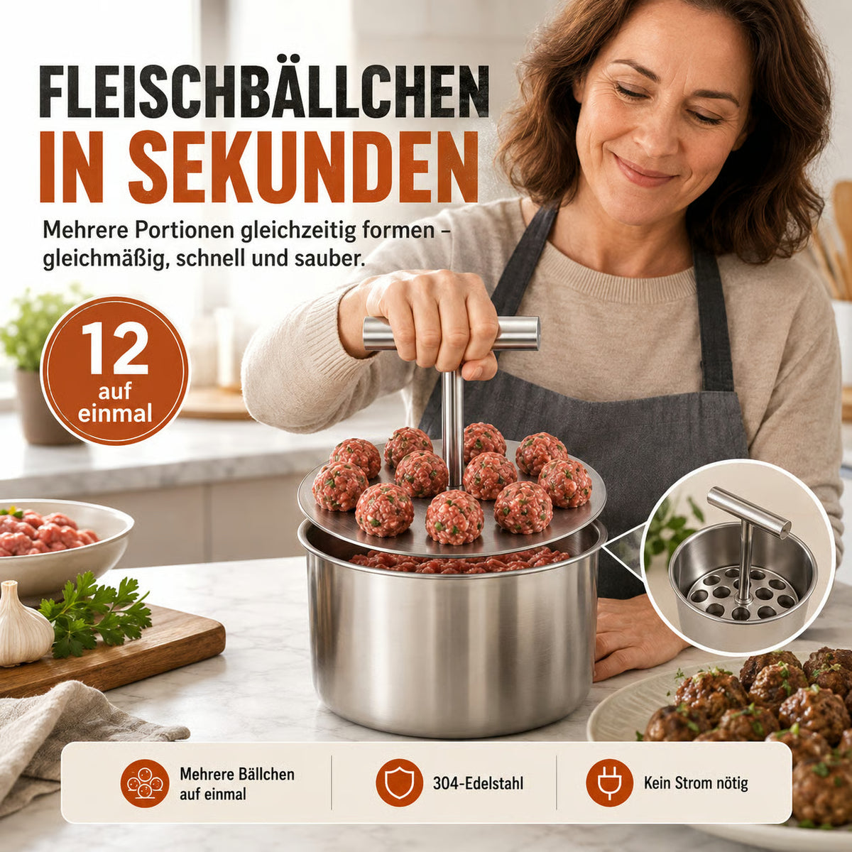 Edelstahl-Fleischbällchenformer mit 6 oder 12 Öffnungen