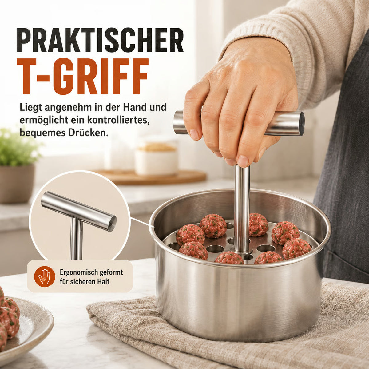 Edelstahl-Fleischbällchenformer mit 6 oder 12 Öffnungen