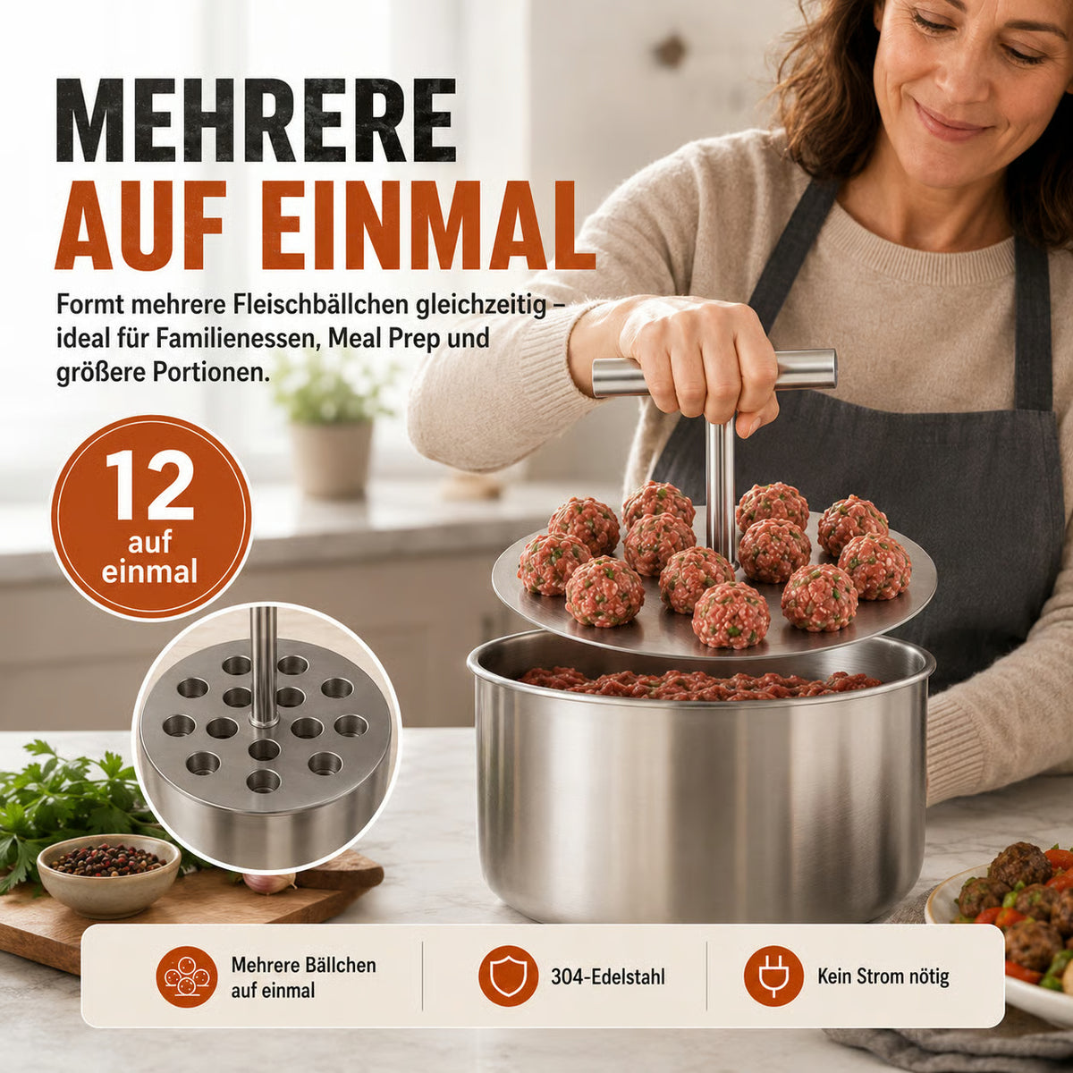 Edelstahl-Fleischbällchenformer mit 6 oder 12 Öffnungen