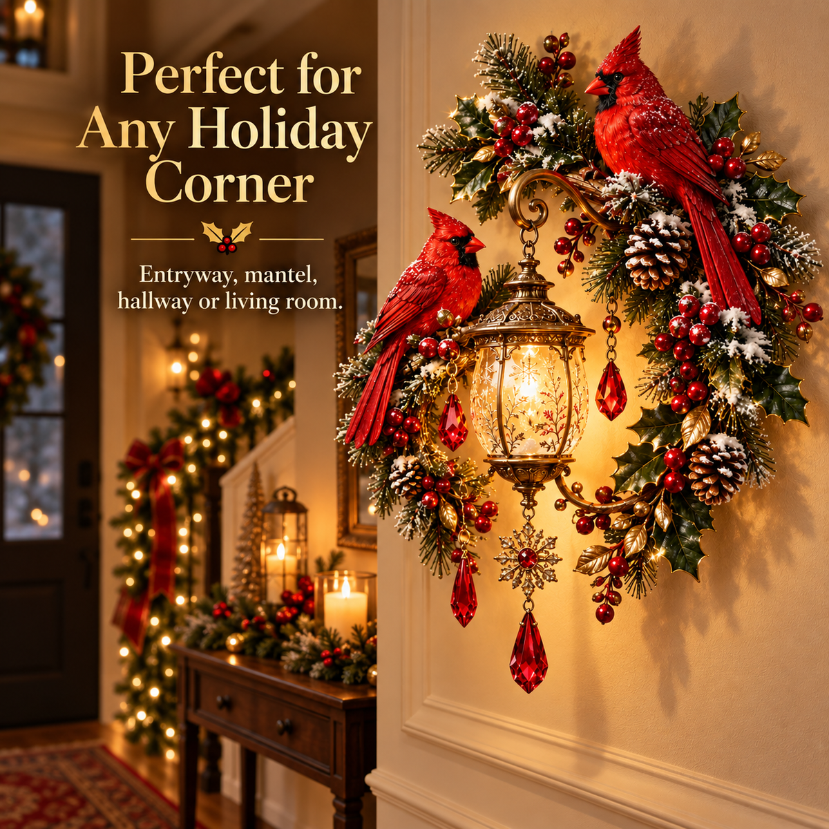 🐦 49% OFF | Cardinal Christmas Lantern Wall Decor – Bring a Warm Holiday Welcome Home 🎄