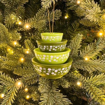 Retro Miniature Kitchen Bowl Stack Christmas Ornament Decor - Spring Blossom 1979