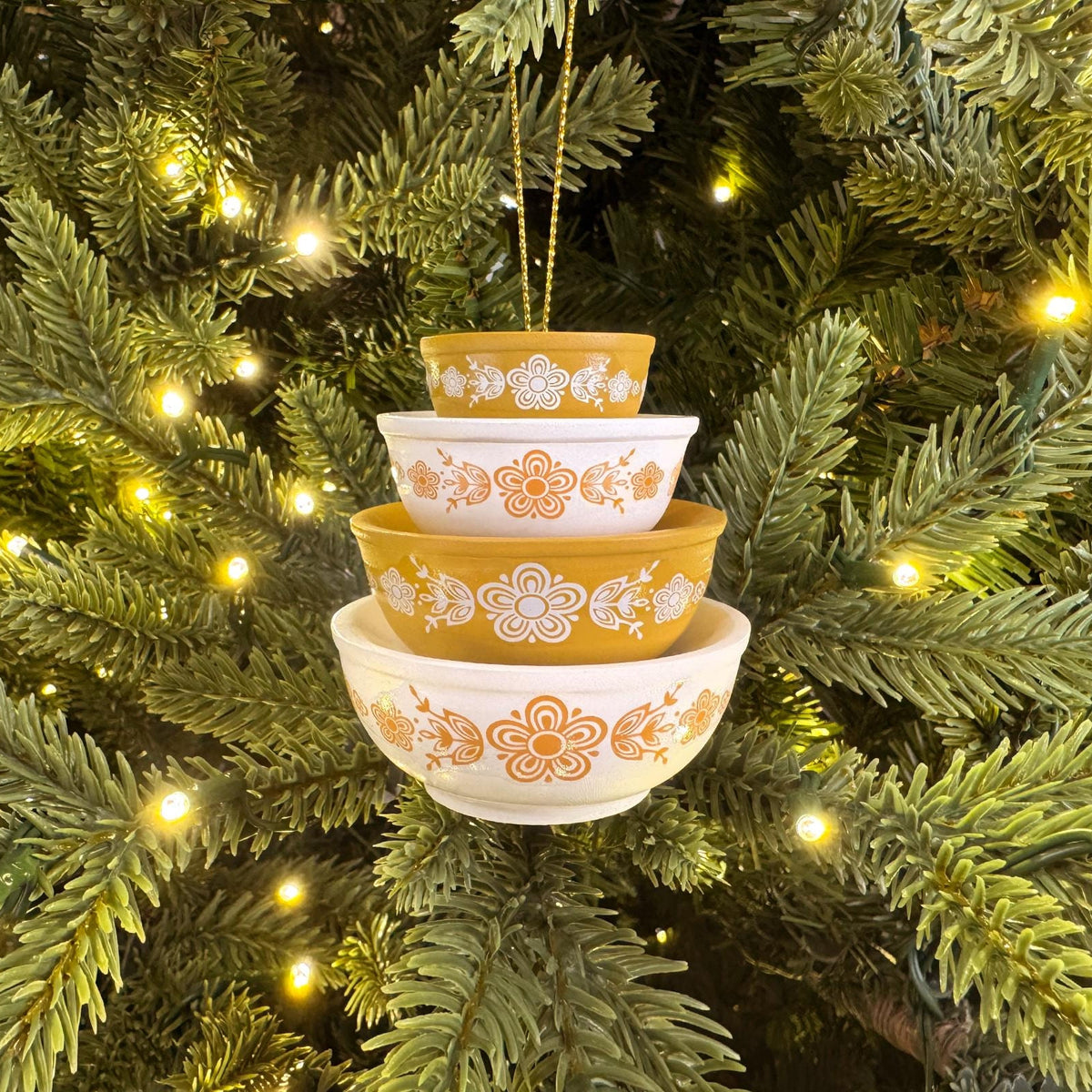 Retro Miniature Kitchen Bowl Stack Christmas Ornament Decor - Butterfly Gold