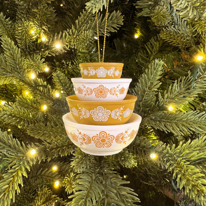 Retro Miniature Kitchen Bowl Stack Christmas Ornament Decor - Butterfly Gold
