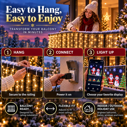 🎄 Smart RGB Pixel Curtain Lights – App-Controlled Animated Holiday Display for Balcony & Window Decor-2.4m*2.4m