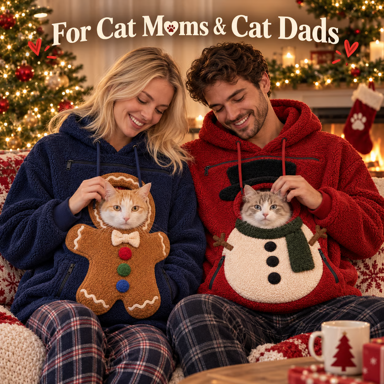 🎄 Christmas Cuddle Pouch Hoodie – Cozy Pet Pouch Sweatshirt for Cat Lovers