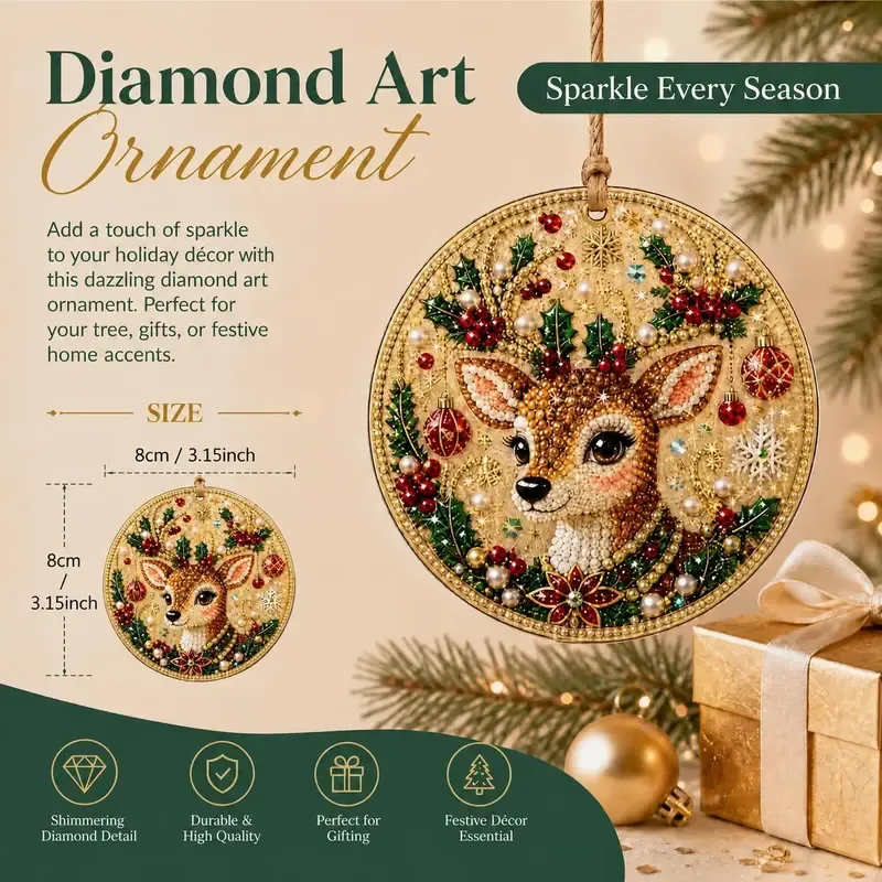 ⏳50% OFF – 🎄Beginner-Friendly Christmas Pearl & Gem Diamond Painting DIY Kit | 6 Festive Ornament Designs with Sparkling Pearls, Faceted Gems & 3D Layered Detail 💕