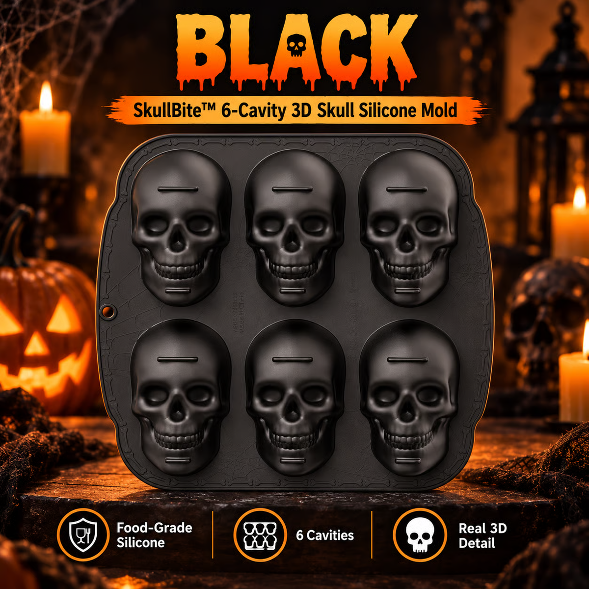 ✨ 60,000+ Sold - 💀SkullBite™ 6-Cavity 3D Skull Silicone Mold