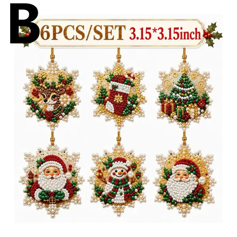 ⏳50% OFF – 🎄Beginner-Friendly Christmas Pearl & Gem Diamond Painting DIY Kit | 6 Festive Ornament Designs with Sparkling Pearls, Faceted Gems & 3D Layered Detail 💕