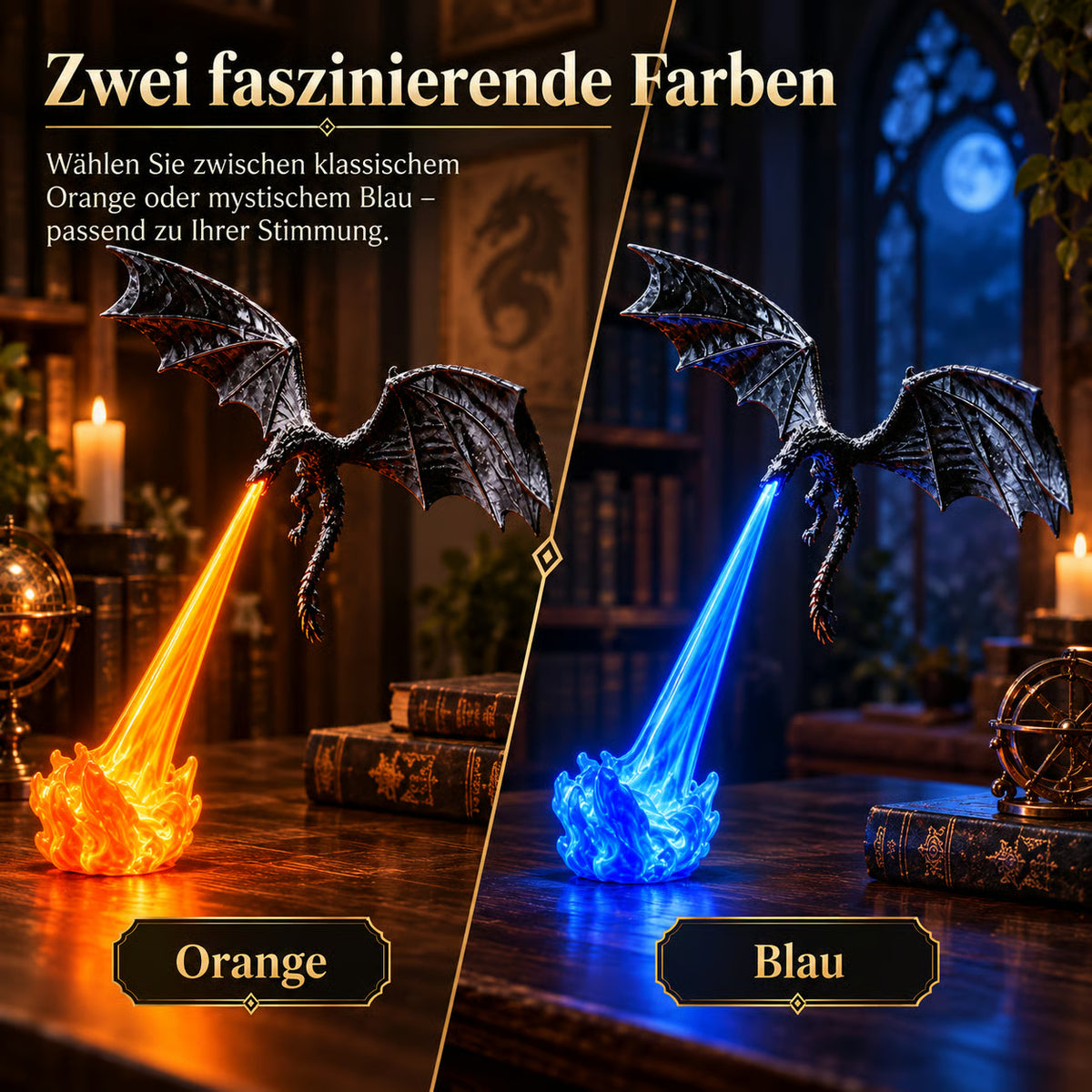 🐉 LED-Drachen-Regaldeko mit leuchtendem Feuer
